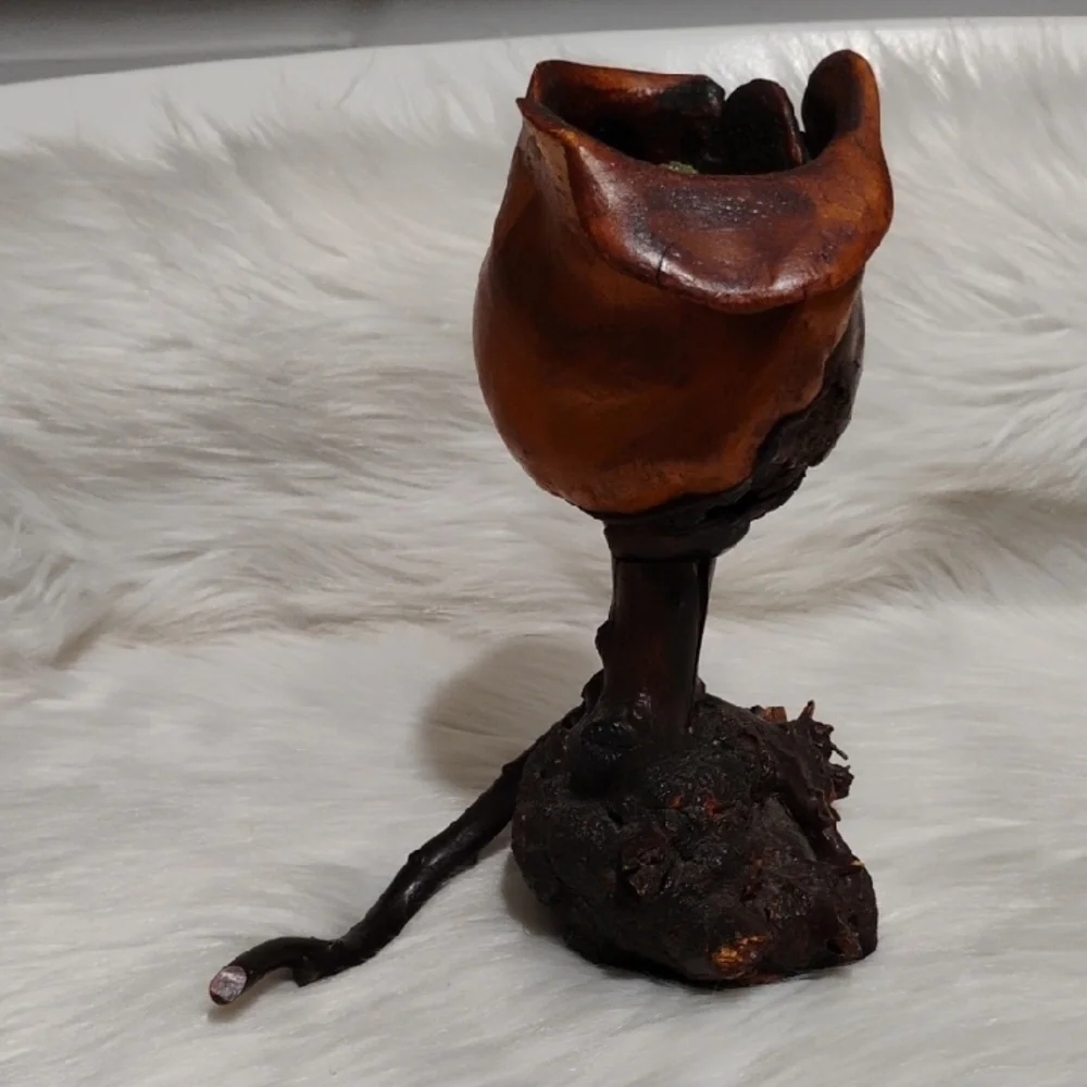 Office) SALE! Hand Carved Wooden Burl Wood Rose Flower Vtg Art Sculpture